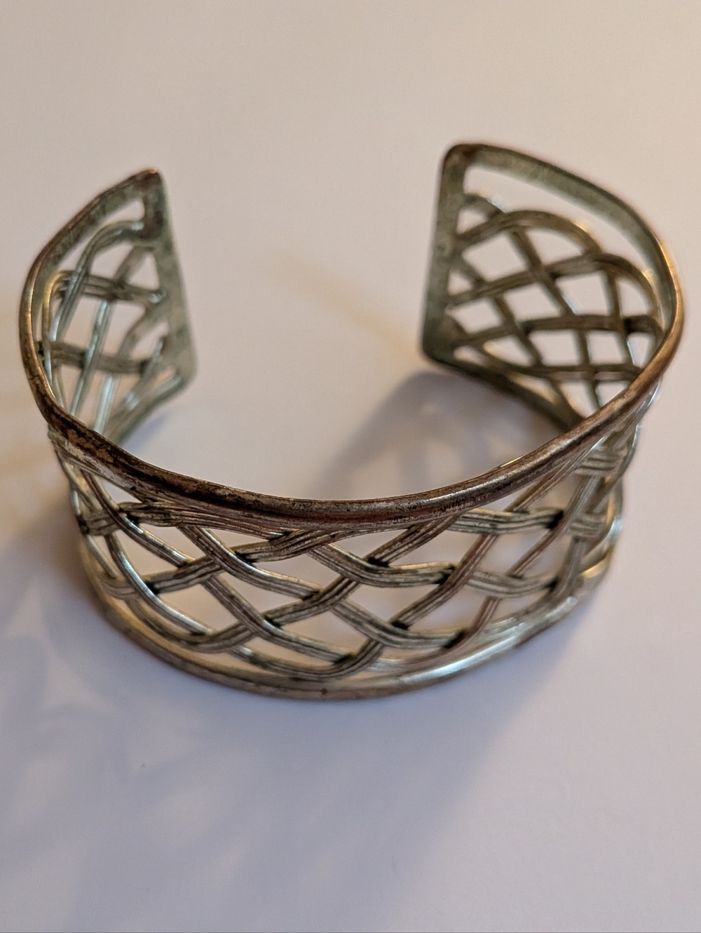 Vintage Silver Woven Lattice Open Cuff Bracelet‎